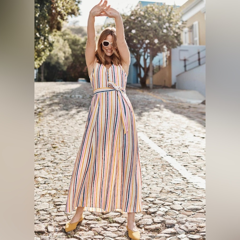 Boden Striped Linen Livia Maxi Dress Size 12R